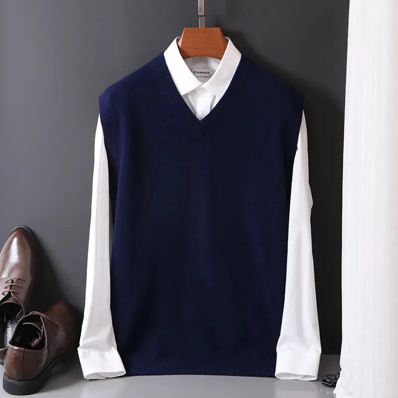 Men's Soft Cashmere Blend Knit Sweaters Vest Business Leisure V-neck Vest Pullover Spring Autumn Loose Woollen Tops view 5