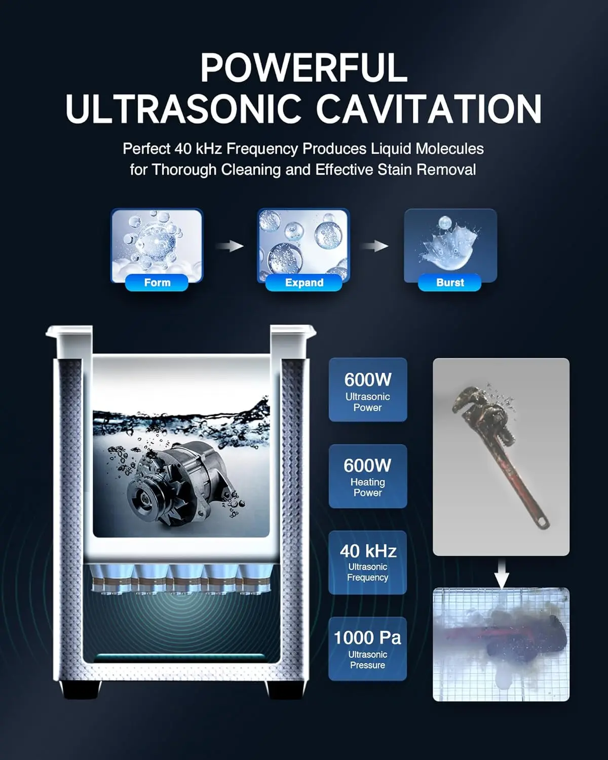 Limpiador ultrasónico digital de 30 litros, 7,9 gal. Máquina de limpieza por ultrasonidos con modos suaves de Degas, limpieza por ultrasonido profesional de 600 W