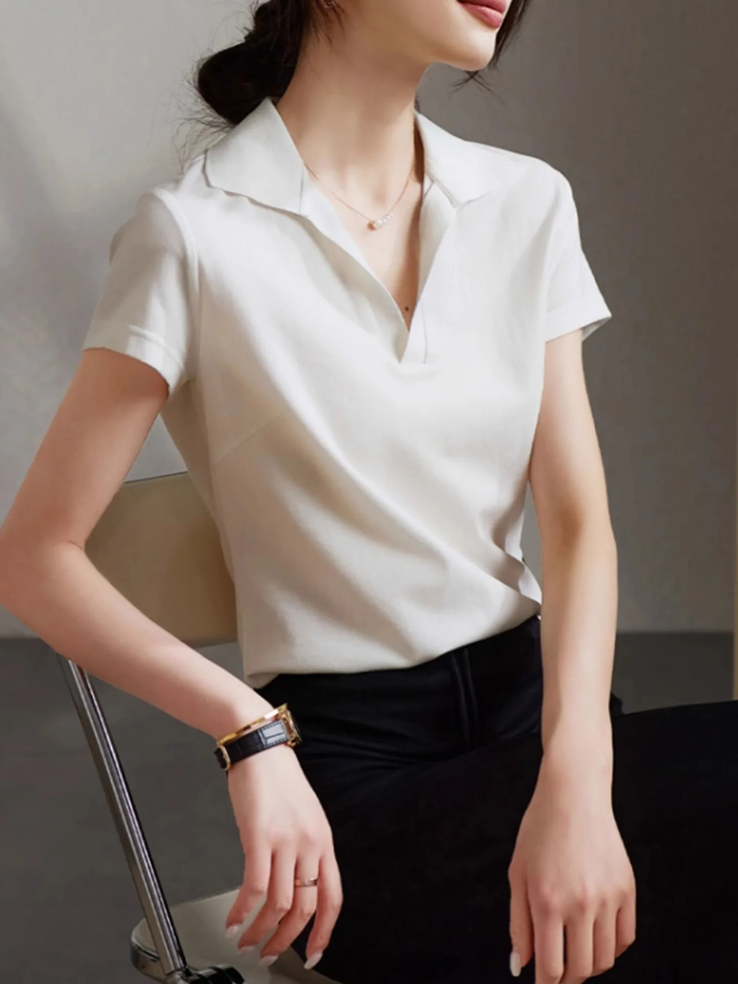 

Стильная футболка-поло цвета орхидеи, удобная, облегающая, женская базовая футболка для повседневной носки, летняя новинка