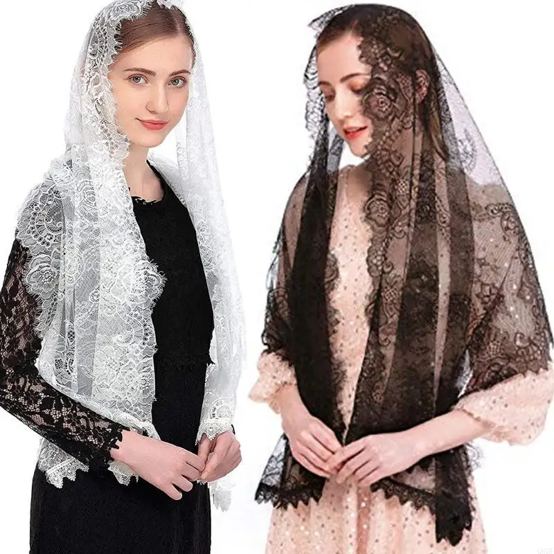 Velo de Mantilla Vintage tradicional de encaje de estilo español, masa latina para cubrir la cabeza, bufanda para la capilla de la Iglesia Católica