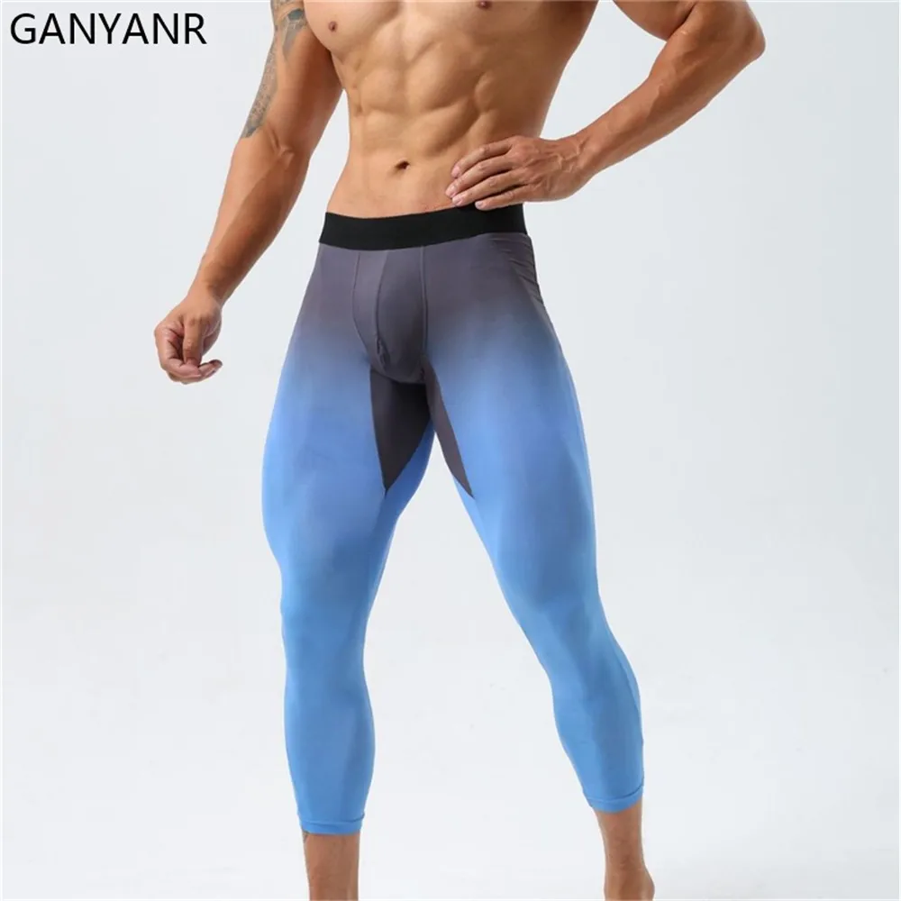 GANYANR legginsy do biegania mężczyźni trening fitness tor kompresyjny trening spodnie gimnastyczne długie spodnie Leggging Joggings sport szybkoschnący