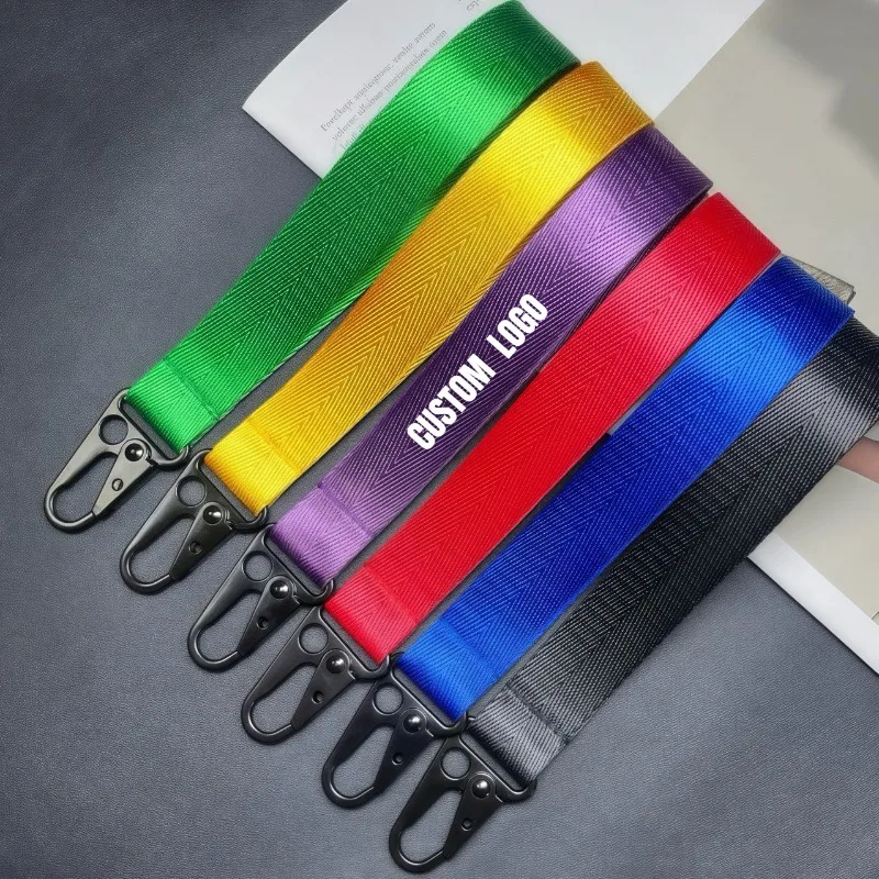 Personalize Logo Eagle Beak Webbing Keychain Waist Strap Print Name Hanging Keyring Custom Motorcycle Car Key Chain Ring Rope