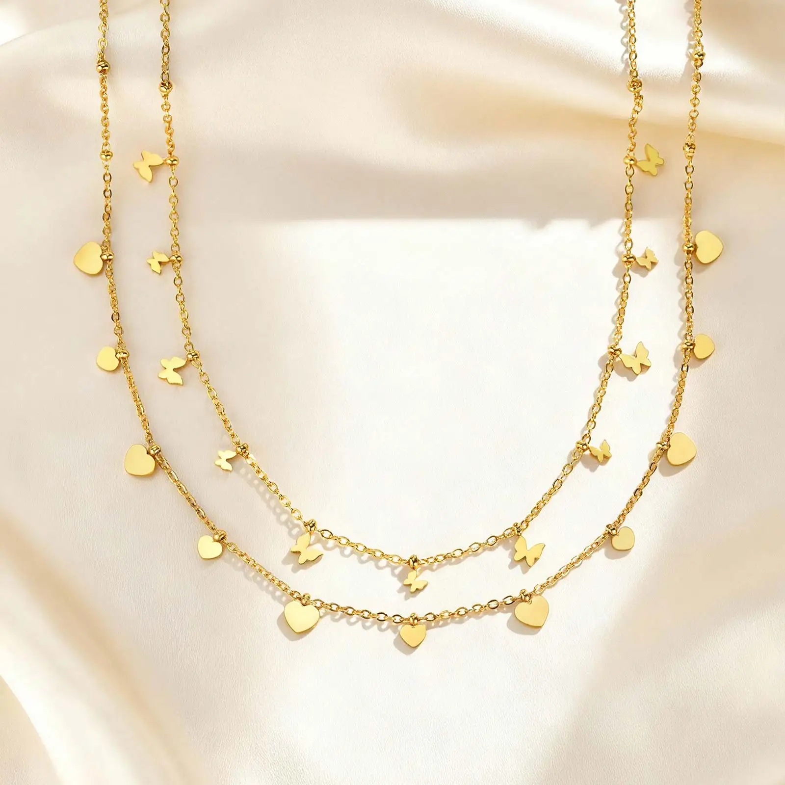 

Dainty Heart Butterfly Necklace for Women Gold Color Stainless Steel Link Chain Necklaces Fashion Charm Jewelry Gift