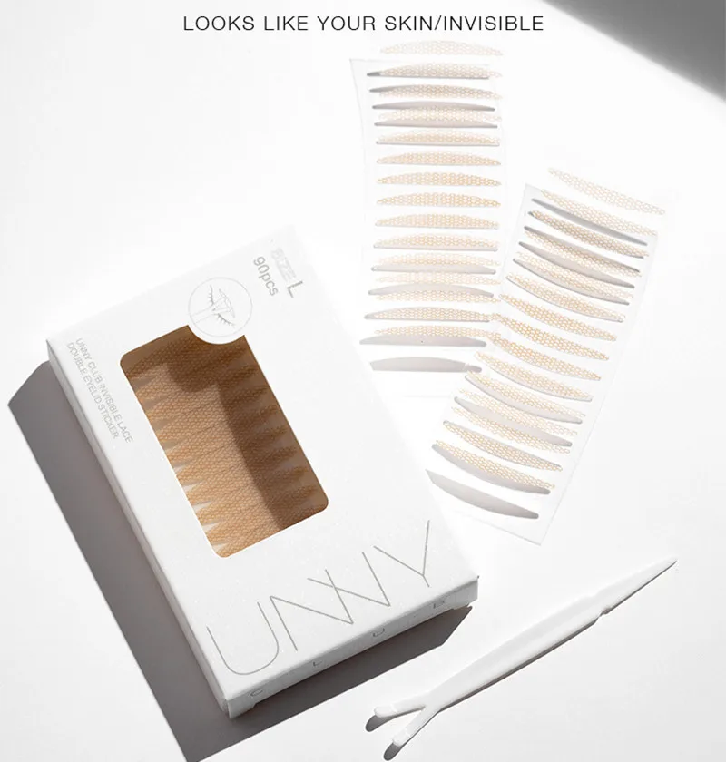 U N N Y Augenlid-Klebeband-Aufkleber, unsichtbar, doppelt gefaltet, Augenlid-Paste, beige Streifen, selbstklebendes natürliches Augenband, Make-up-Werkzeug – Detail 3