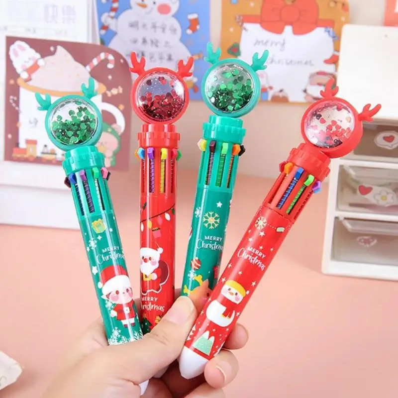 Ballpoint Pen 10-color Christmas Tree Deer Ball Pen Cartoon Colorful 0.5mm Pen Office School Supply Writing Tool