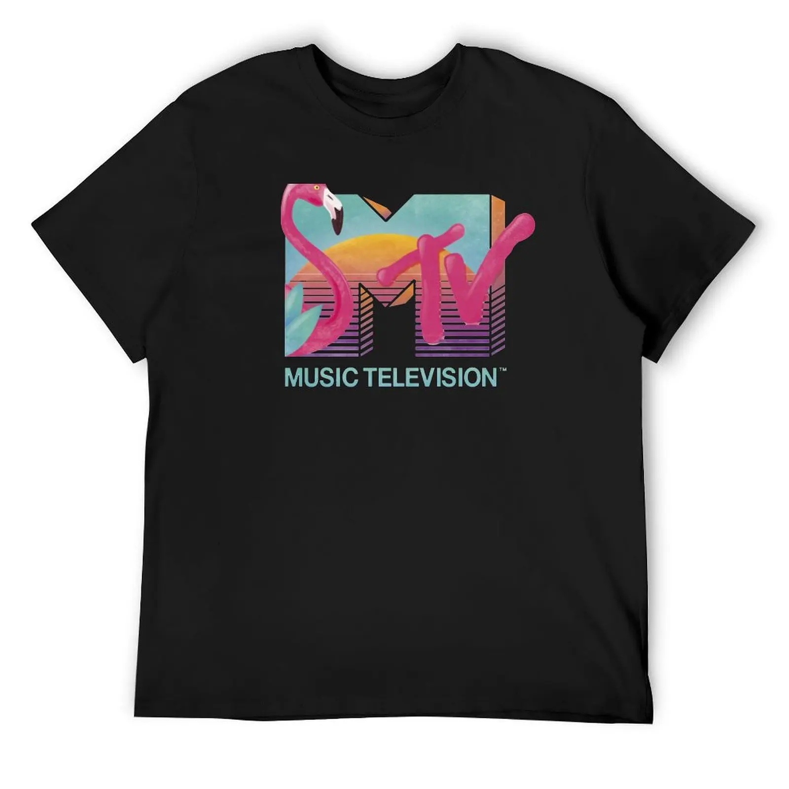 MTV Retro Flamingo Sunset Logo Fill T-Shirt oversized t shirt graphic t shirt vintage mens graphic t-shirts funny