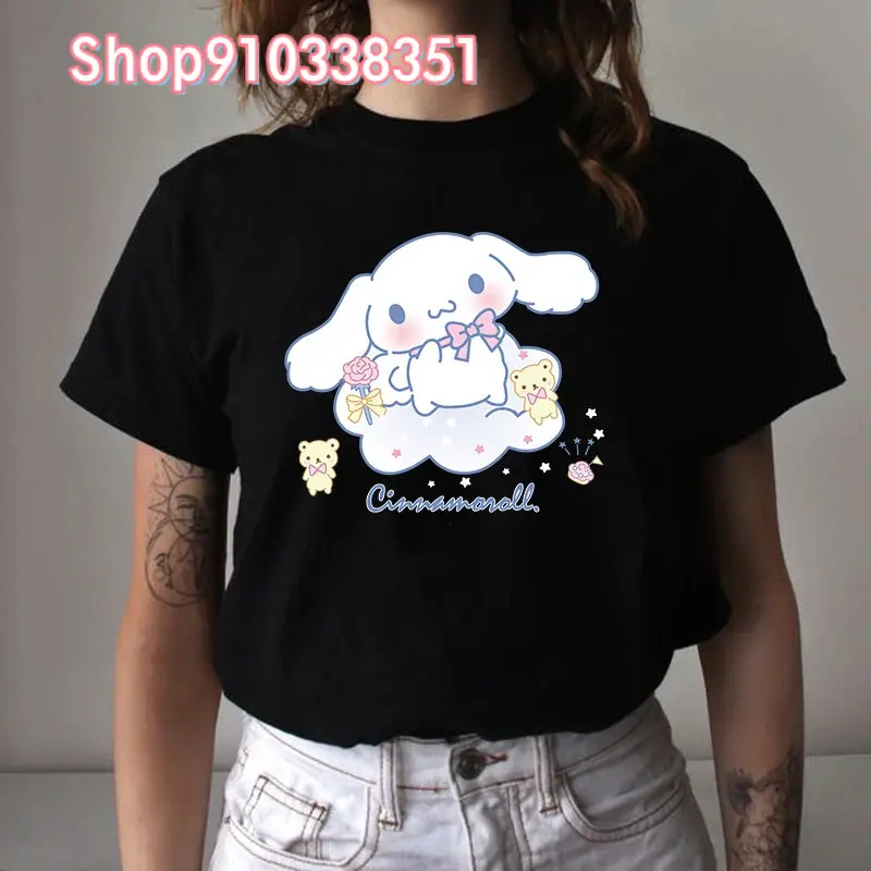 Female Y2k Streetwear Tops Short Sleeve Oversized Cinnamoroll Printed T-Shirts Korean Fashion Graphic Tees Women Grunge Clothes