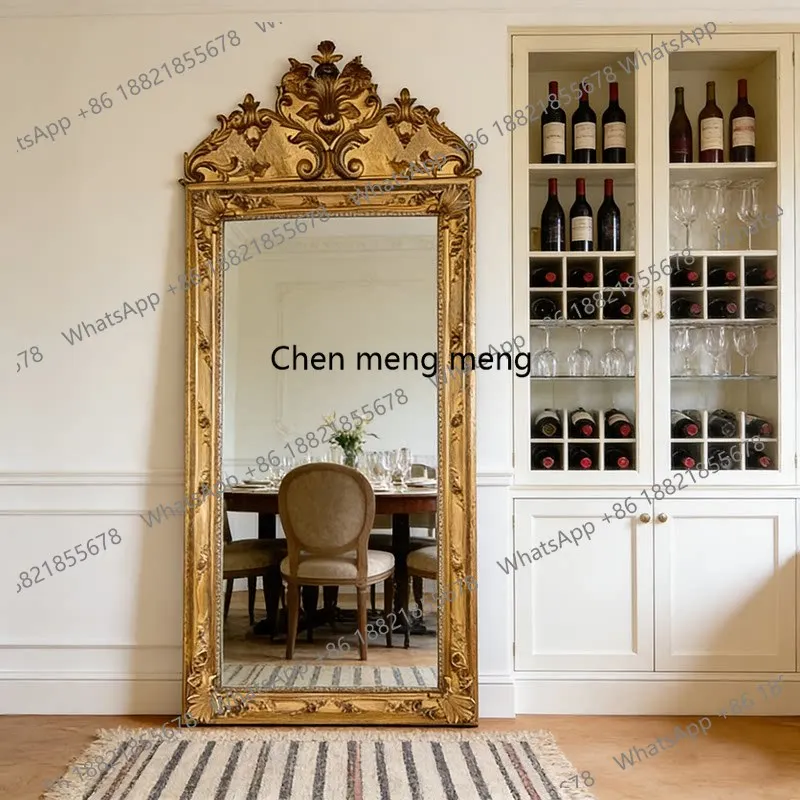 French retro full-body mirror European-style carved home floor-to-ceiling American  full-length mirror wall-mounted mirror