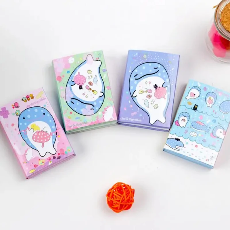 4 pcs/lot Kawaii Happy Whale 6 Folding Memo Pad N Times Sticky Notes Planner Sticker Cute School Office Supplies Stationery Gift