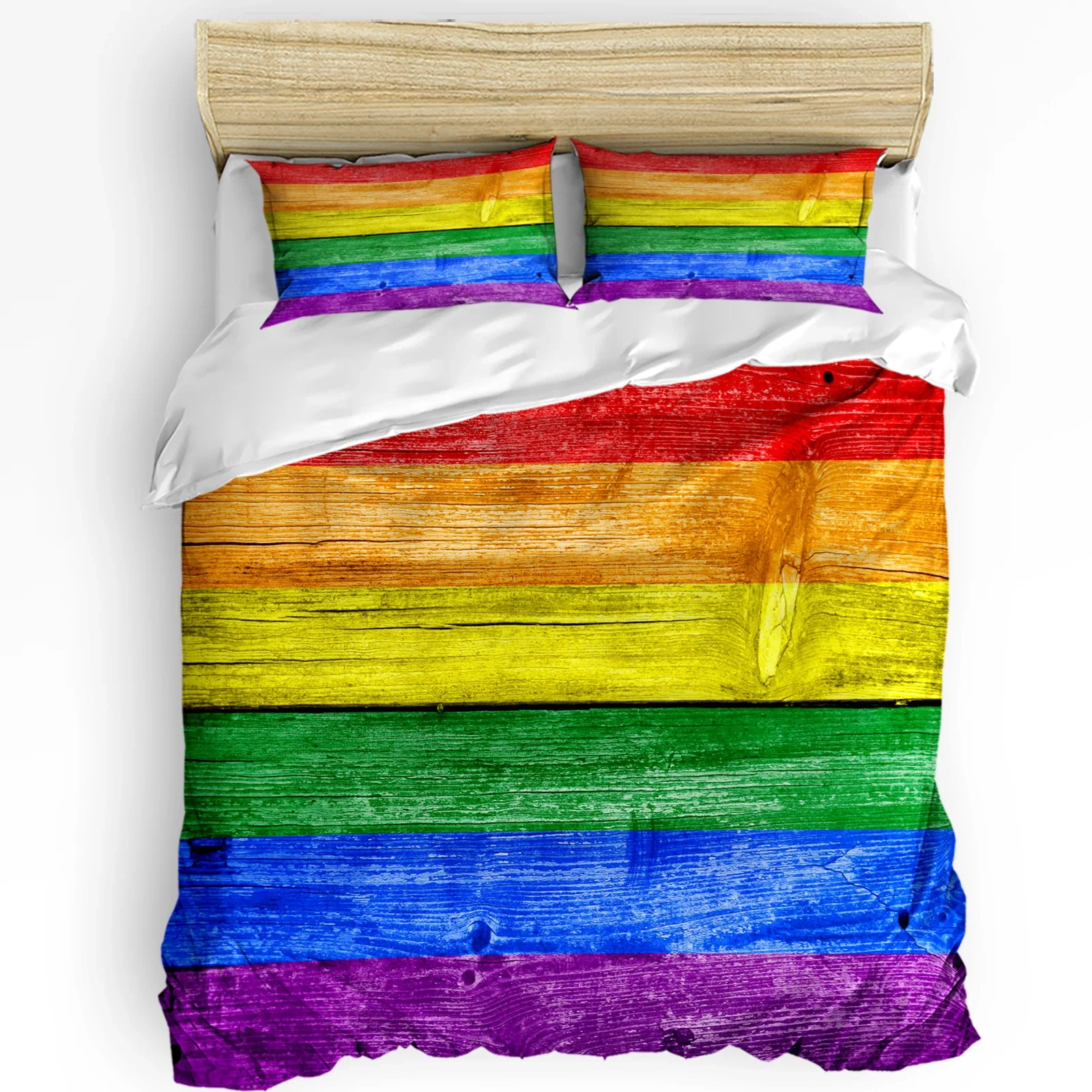 Lgbt Pride Rainbow Wood Printed Comfort Duvet Cover Pillow Case Home Textile Quilt Cover Boy Kid Teen Girl 3pcs Bedding Set