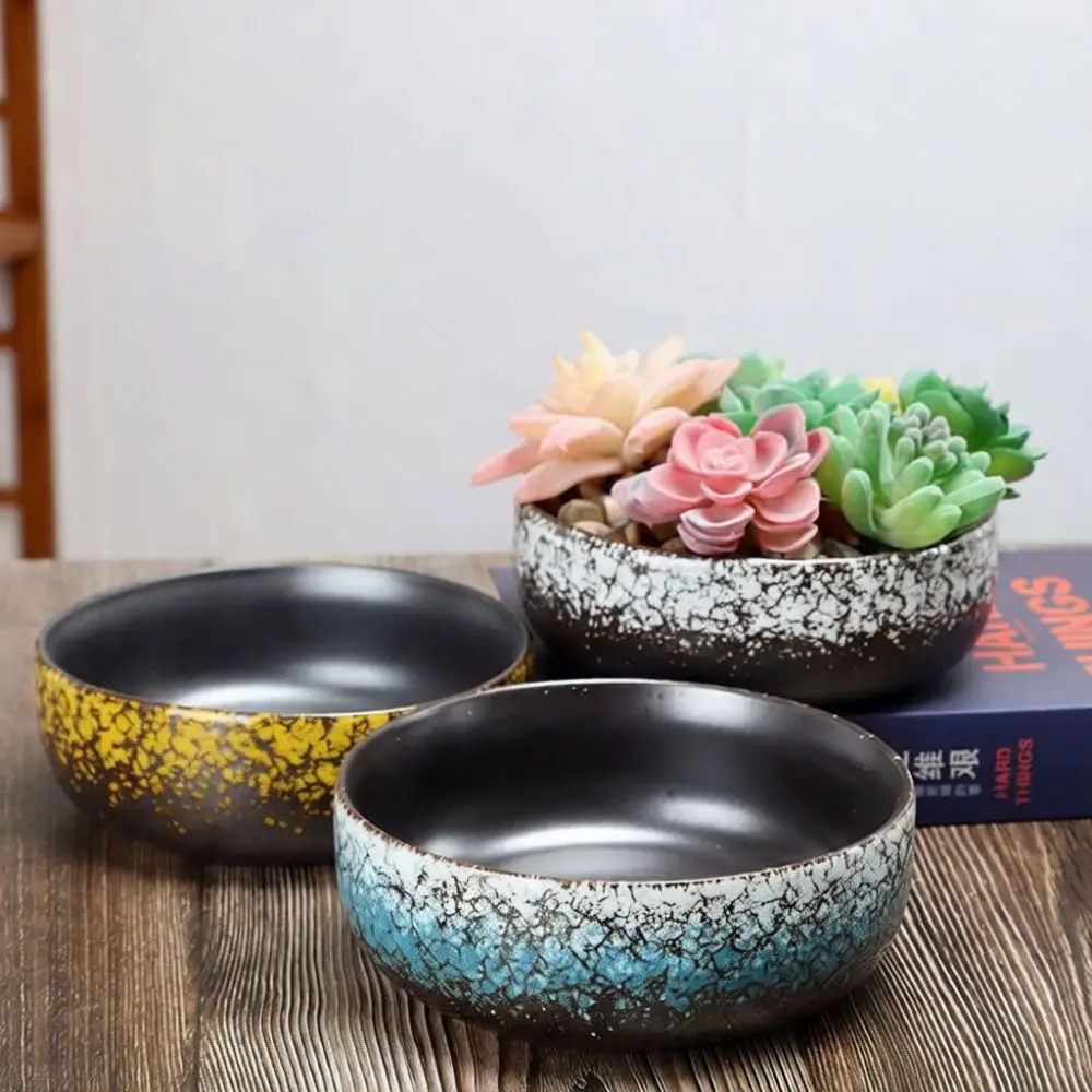 Large Mouth Ceramic Succulent Pot Handcrafted Coarse Pottery Flower Container Breathable Arrangement Planter Home Garden Art