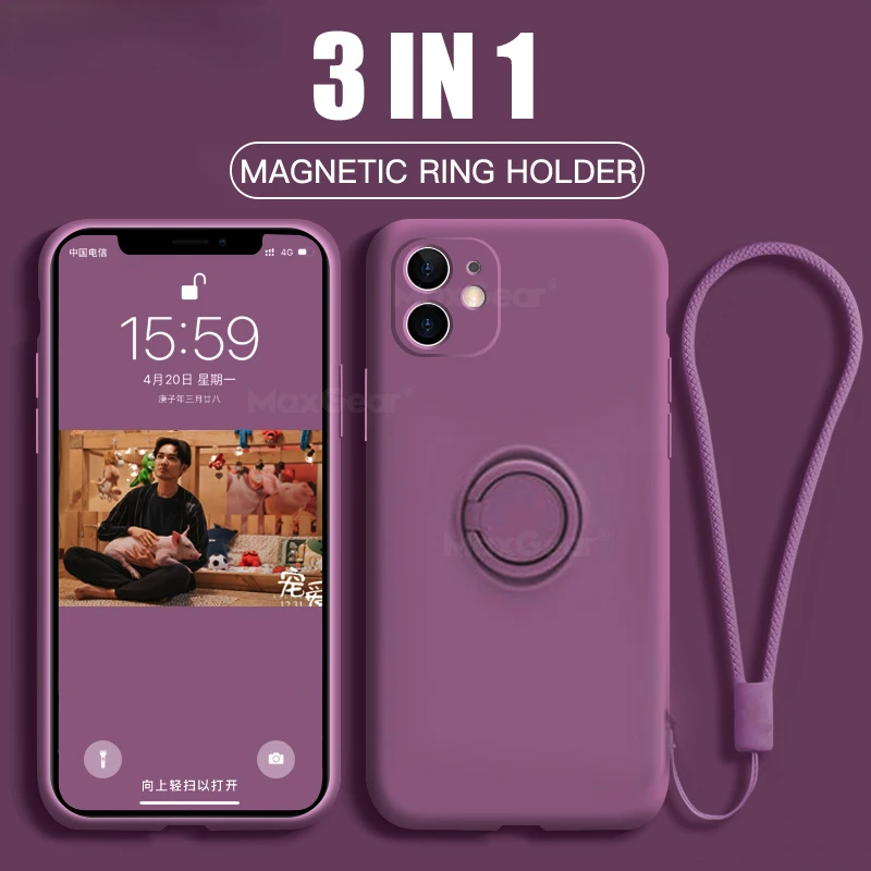 Color Silicone Magnetic Ring Holder Case For iPhone 16 15 14 11 12 13 Pro XS Max XR XS X Plus Soft Stand Finger Cover