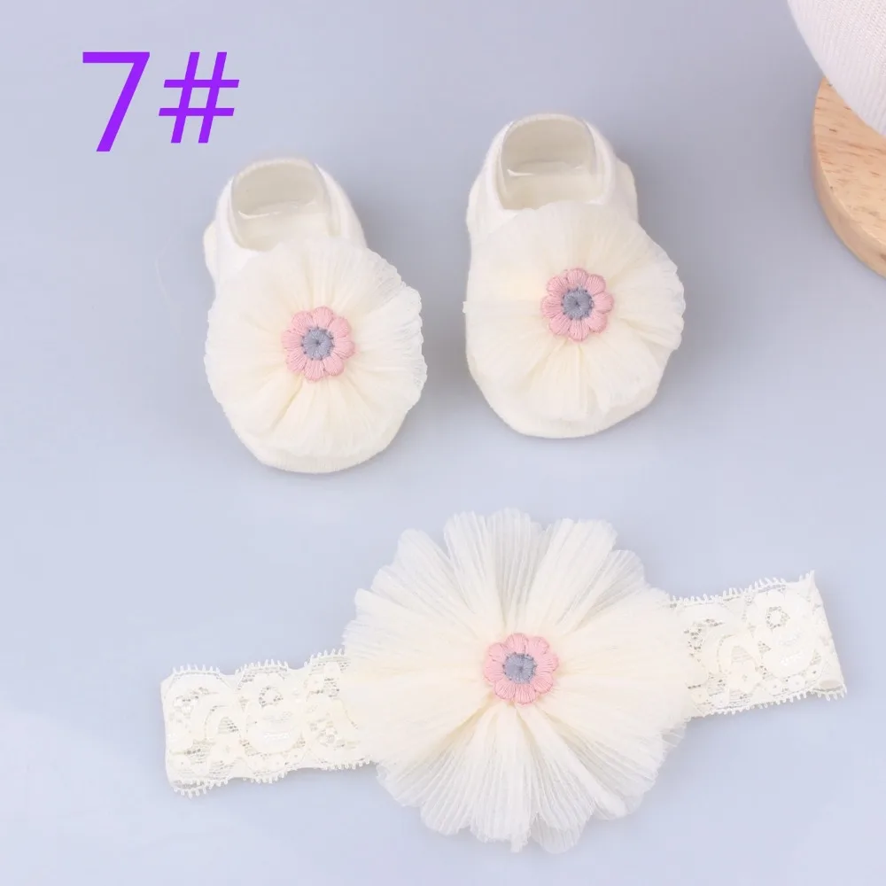 Cute Cotton+Lace Baby Headband Socks Set Socks Anti-slip Comfortable Newborn Hair Band Pearl Bows Girl Hair Accessories