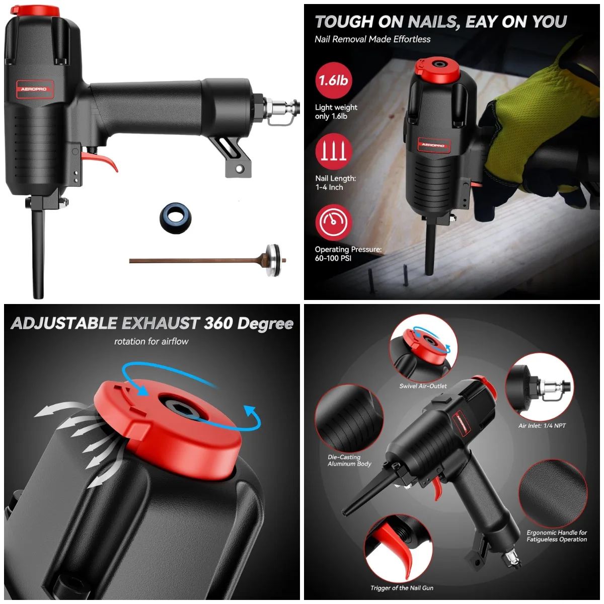 

700V Heavy Duty Pneumatic Punch Nailer with Extra Driver, Long Nose, 6mm, 1-4' Nails, 9-16 Gauge