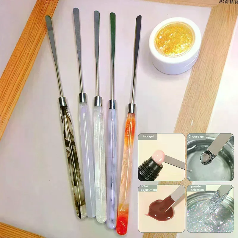 Acrylic Handle Nail Art Stirring Rod Mixing Spatula Liquid Foundation Color Gel Powder Mixing Stick Scraper Makeup Tools 1Pcs