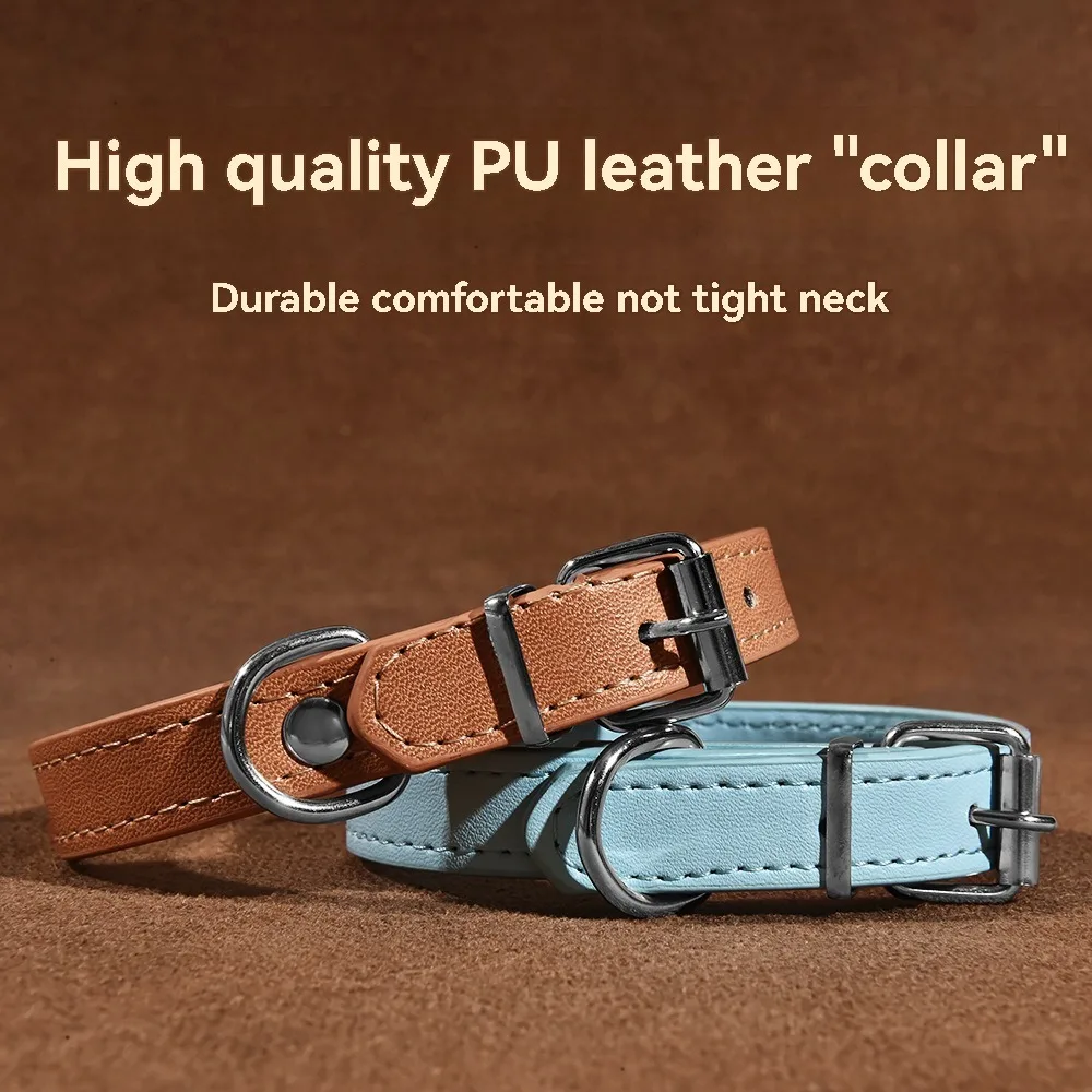 Soft Leather Solid Dog Collar Adjustable Puppy Neck Strap Safe Collars for Small Medium Big Dog Kitten Necklace Cat Home Collars