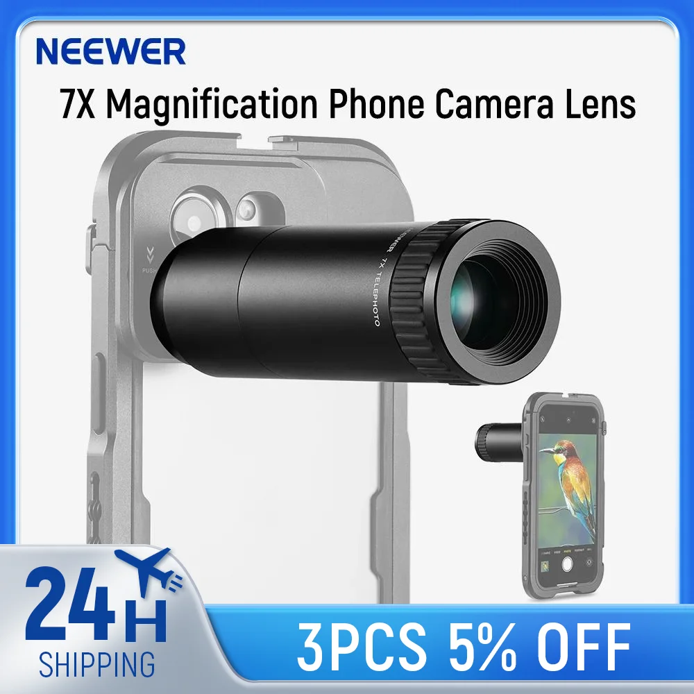 Teleobiektyw NEEWER HD do aparatu telefonicznego z powiększeniem 7X i gwintem 17 mm, 15 elementów, 12 grup