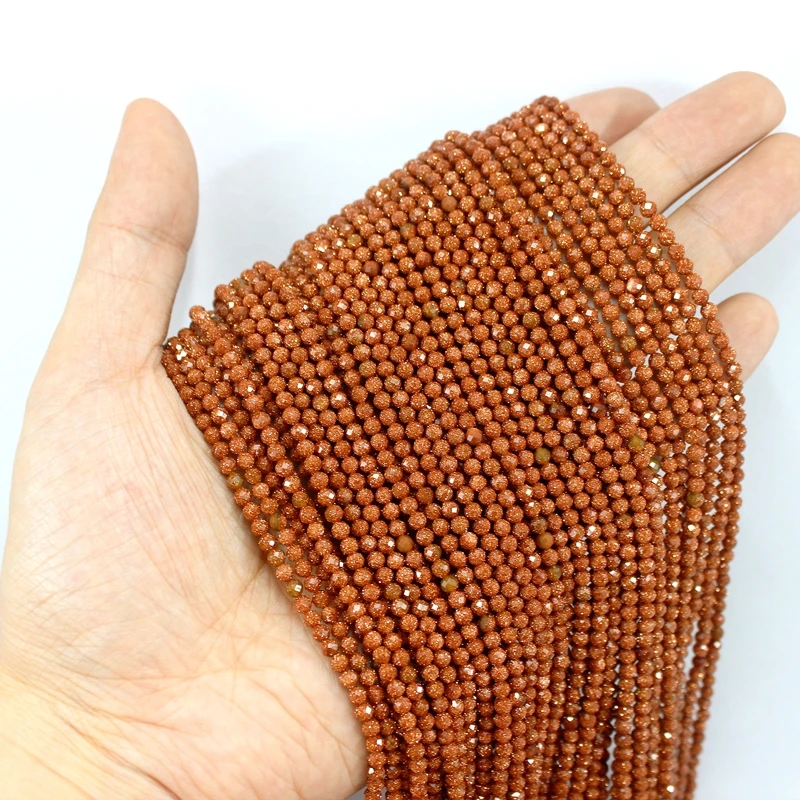 Natural Faceted Gold Blue Green Color Sand 2 3 4MM Round Loose Strand Stone Beads For Jewelry Making Bracelets Necklace Waist