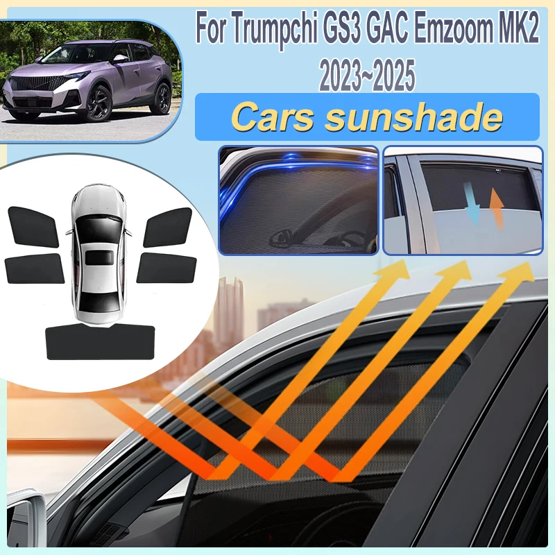 

For Trumpchi GS3 2023 2024 2025 GAC Emzoom MK2 Car Mesh Sun Shades Magnetic Curtain Rear Windshield Sun Visor Covers Accessories