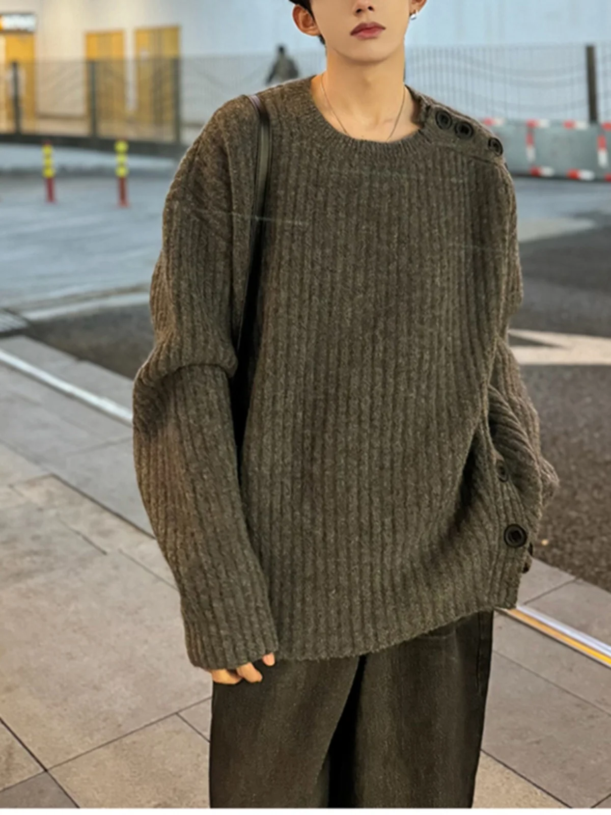 

Корейский мужской вязаный свитер Lazy Sle, осенне-зимний, утепленный, базовый слой, повседневный, свободный крой, пуловер с круглым вырезом