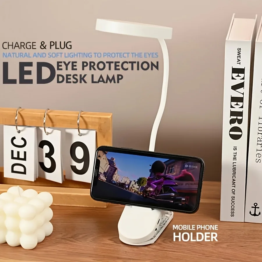 مصباح طاولة USB مصباح مكتبي قابل لإعادة الشحن مع مشبك سرير قراءة كتاب ضوء ليلي LED يعمل باللمس 3 أوضاع يعتم ضوء حماية العين