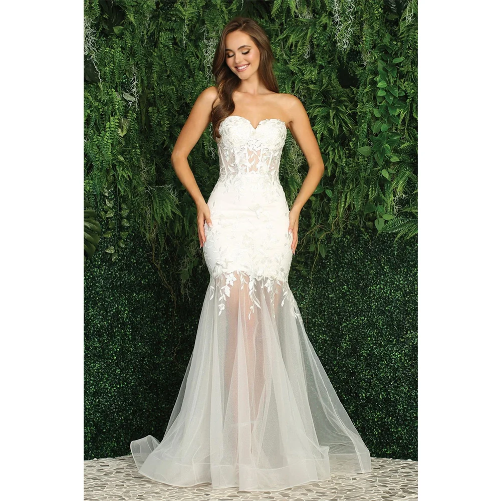 

Bowith Luxury Mermaid Wedding Dresses for Bride 2025 Sweetheart Strapless Bridal Gown Customized Floral Lace Corset Dresses