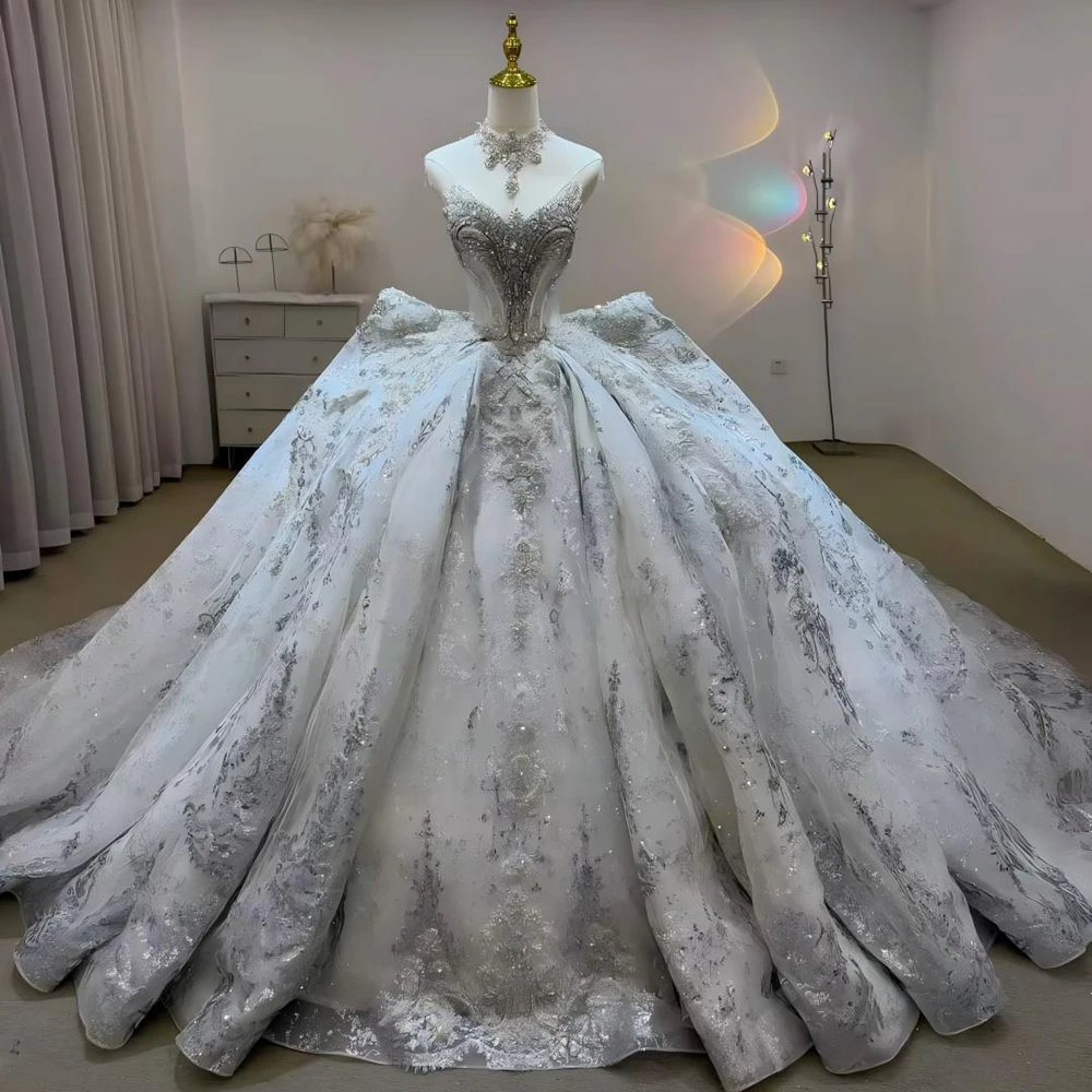 

Custom New Ball Gown Wedding Dresses Scoop Sequin Removable Sleeves Organza Bridal Wear Country Vestido De Novia Ruffles LSJJ126