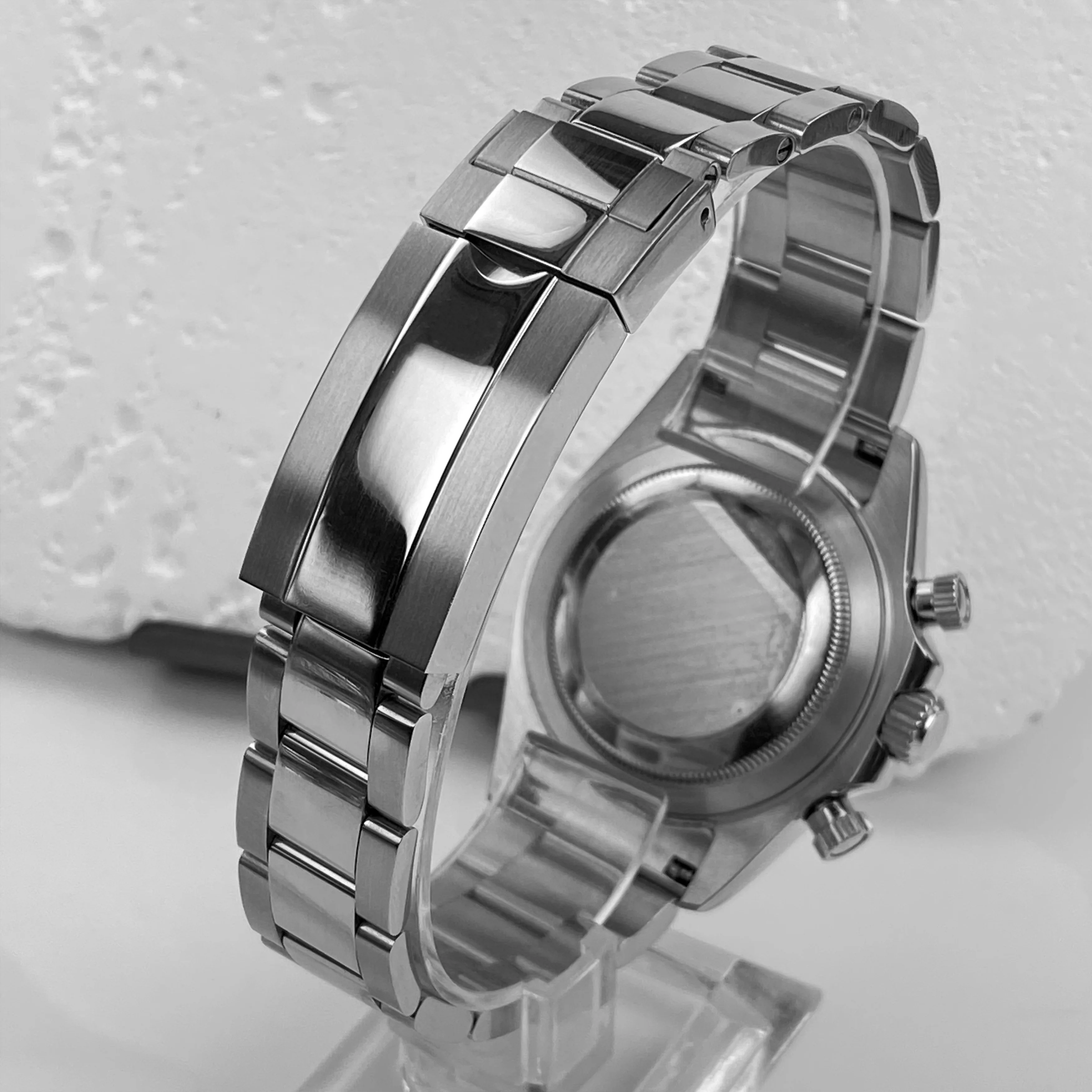 Caixa de relógio vk63 de 39mm, tira de aço inoxidável, vidro safira, à prova d'água, com movimento de quartzo vk63, acessórios de mostrador de 29mm