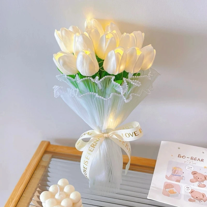 5/10PCS Tulip Simulation Flower Luminous LED Tulip Bouquet Tulip Night Lamp Christmas Gift Valentine\'s Day Flower Home Decor