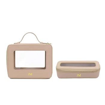 Custom genuine leather travel cosmetic bag set colorful classic Saffiano portable travel clear PVC cosmetic bag TPU wash bag
