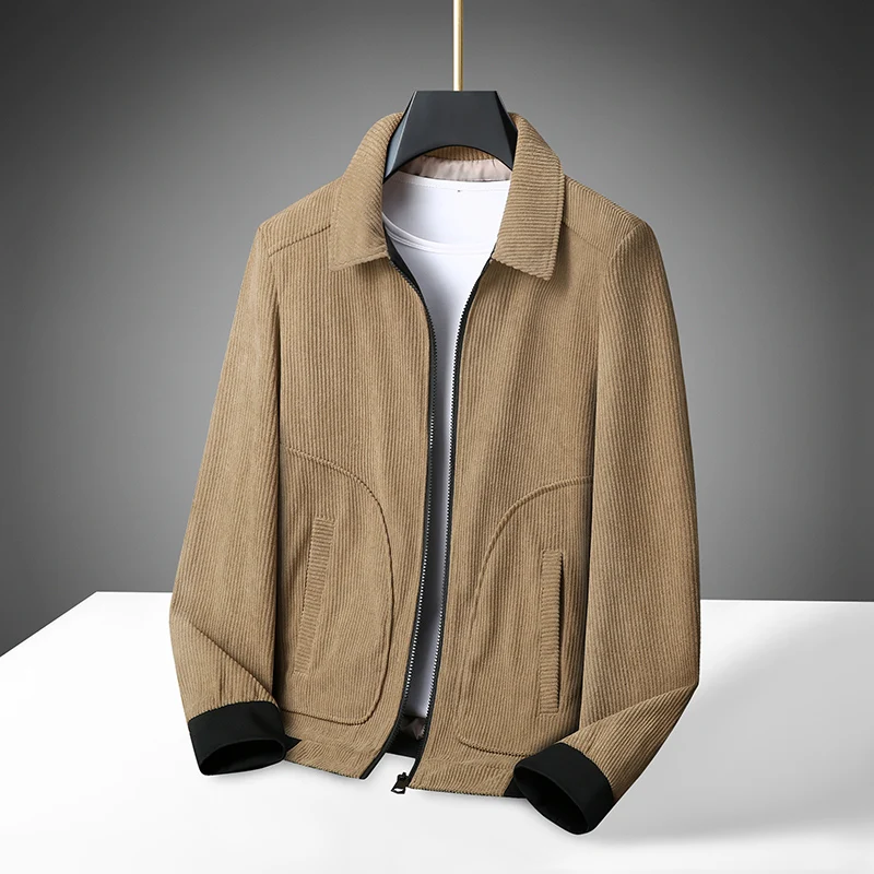 Men\'s High-Quality Corduroy Jacket plus Size Lapel Thick Autumn Winter Warm Casual Gown for Older Generations