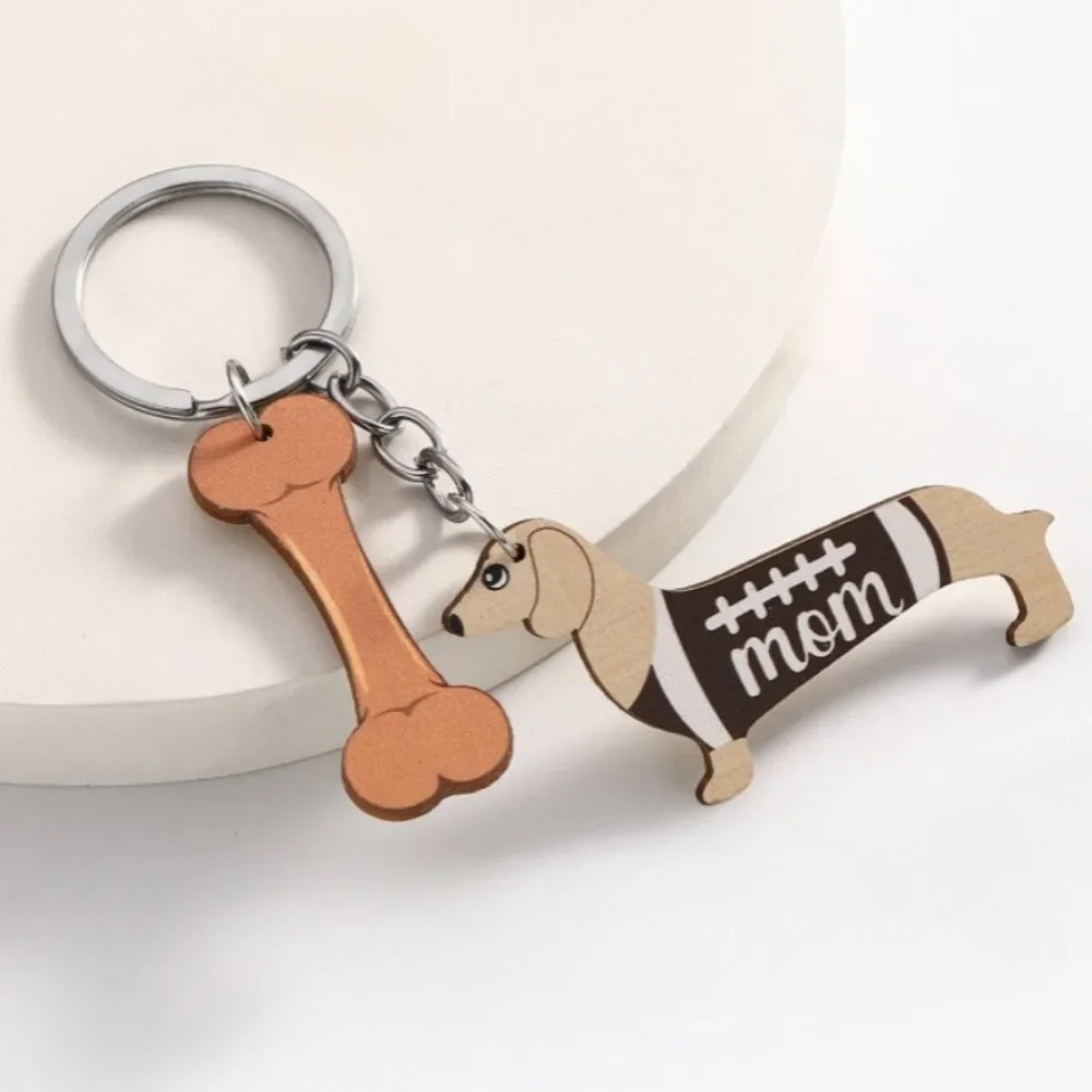 Wood Sports Series Dachshund Dog Keychain Cute Animal Sausage Dog Pendant Key Ring Bag Backpack Charms Car Key Accessories