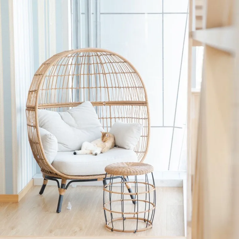 Outdoor rattan reclining chair, balcony round bed birdcage bed, outdoor terrace garden sun room bird's nest bed sofa
