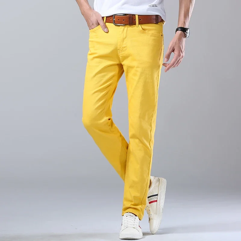 Colored Men\'s Stretch  Jeans 2023 New Autumn Korean Fashion Casual Cotton Denim Slim Fit Pants Male Trousers Brand