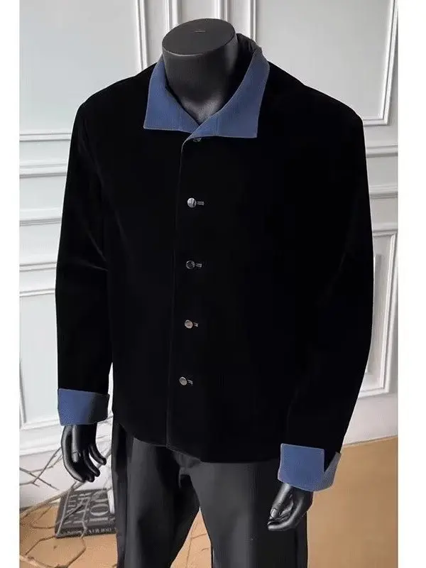 

Bla Velvet Men's Jaet New Chinese Sle Autumn Winter Unique Design Collar Tang Costume High-End Zhongan Suit Streetwear