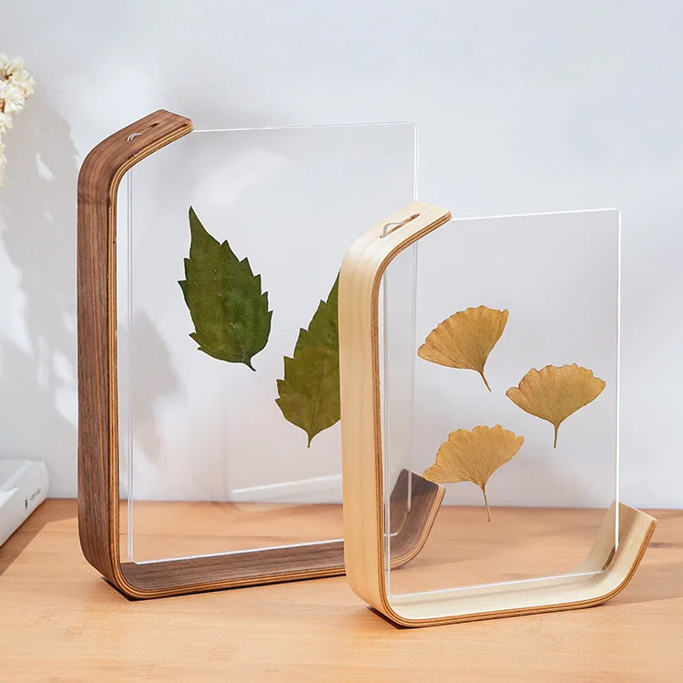 Acrylic & Wood Photo Frame,Double-Sided Transparent Floating Frame for Pressed Flowers,Dried