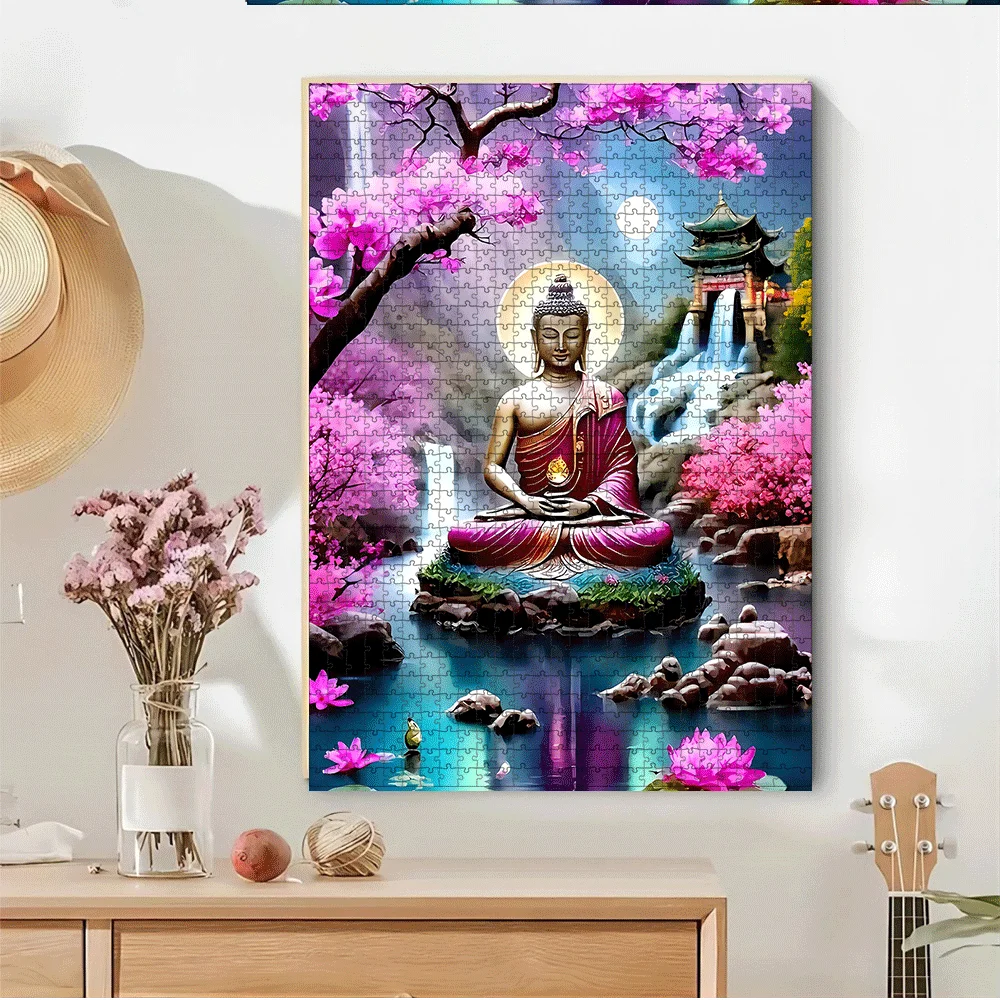 1000/500pcs Zen Jigsaw Puzzle with Buddha, Cherry Blossoms, Pagodas & for Lotus - Large Adult & Family Board Game, DIY Home De