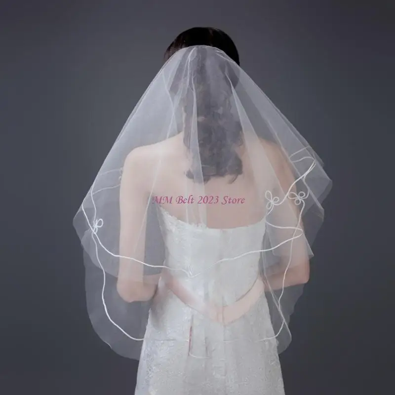 49ME زفاف تول أبيض بيج أسود أحمر حجاب الزفاف إكسسوارات نسائية أنيقة حجاب نسائي طويل لتسجيل الزواج #3