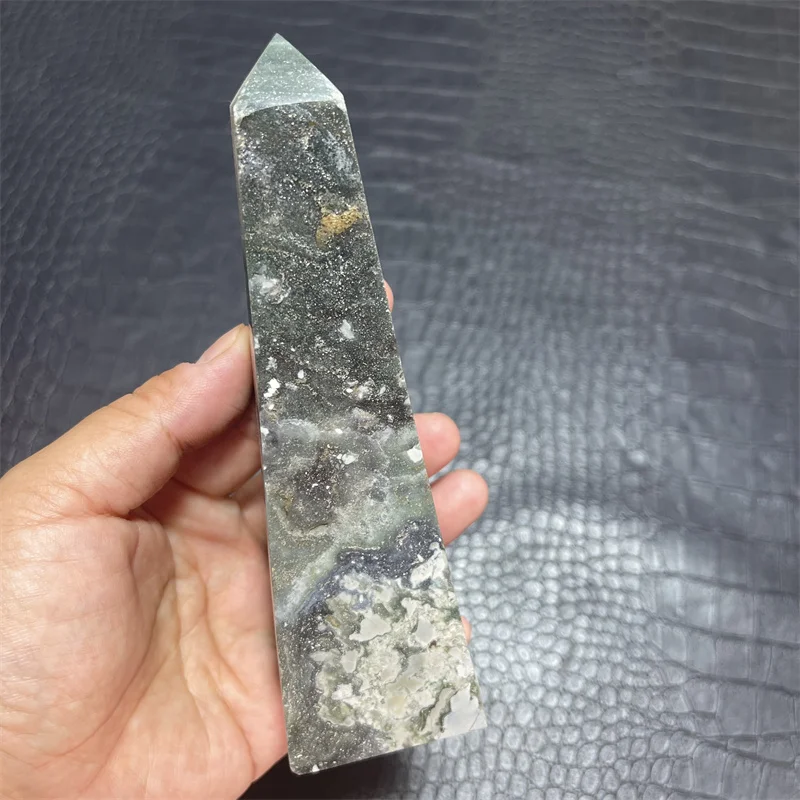427g Natural Crystals Ocean Jasper Tower Moss Agate Druzy Seaworld Towers Energy Ornament Home Decorations Room Decor Gift