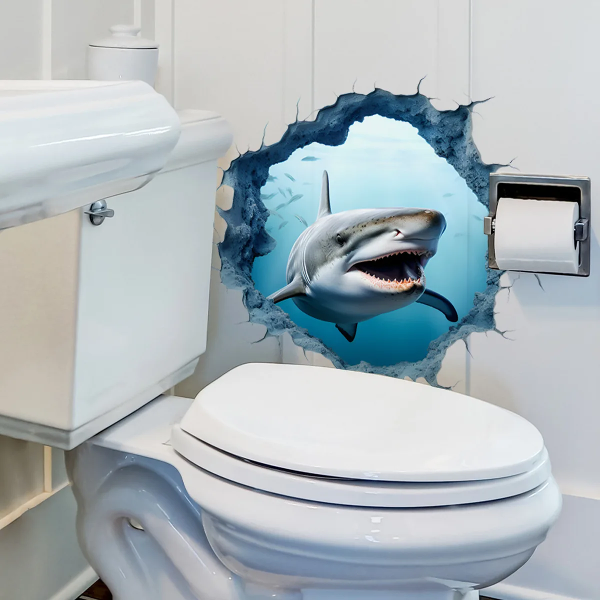 1pc 3D Sea World Shark Lustige Toilette Aufkleber Badezimmer Wc Deckel Rückenlehne Wand Vinyl Aufkleber Selbst-klebe wasserdicht Aufkleber