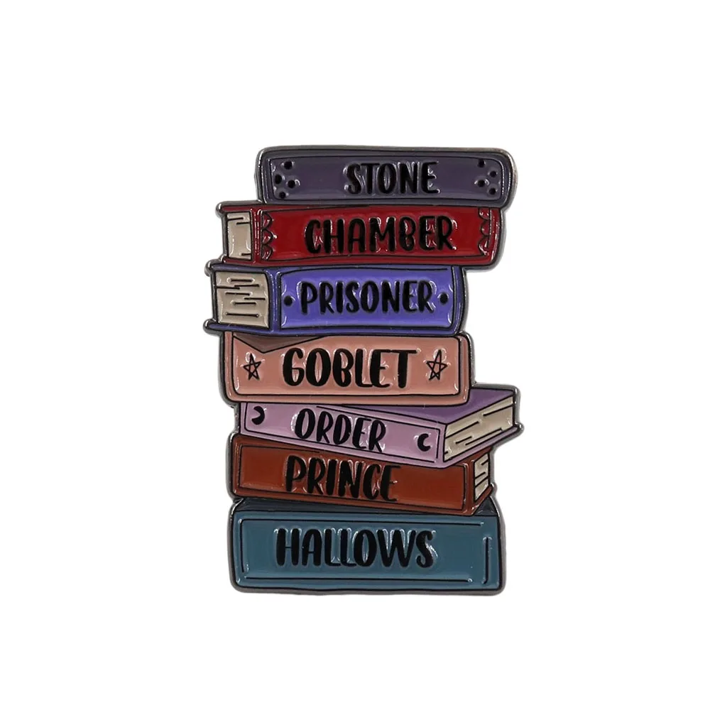 Lived Boy Books Brooch Stone Chamber Prisoner Goblet Order Prince Hallows Bookworm Wizard Book Titles Pin Novel fans gift badges