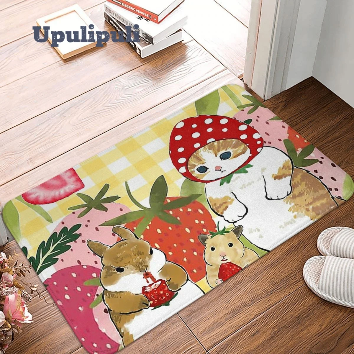 

Cute Cat Mofu Sand With Friend Carpet Flannel Bath Mat Non-Slip Cats Absorbent Mat for Living Room Kitchen Printed Balcony Mats