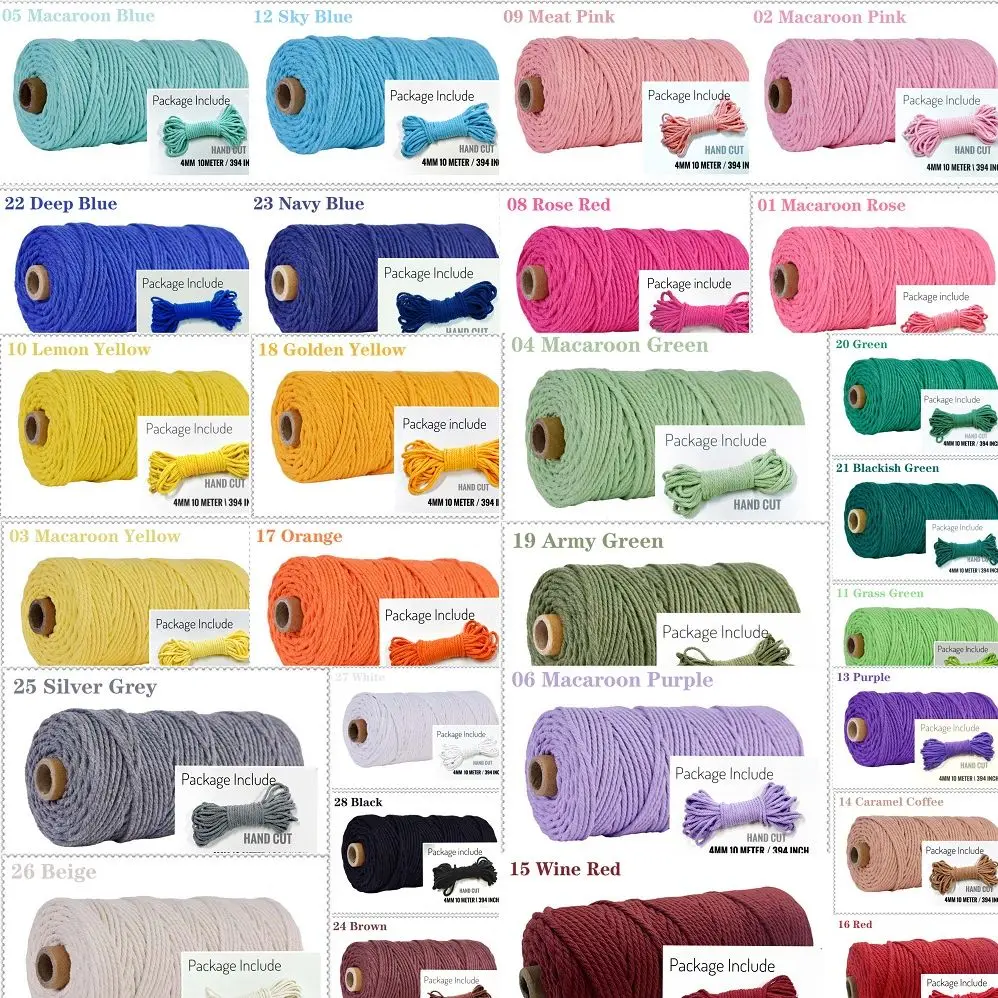 4mm Macrame Cotton Thread Colorful Rope with High Quality For Bracelets Bags Wall Hangings