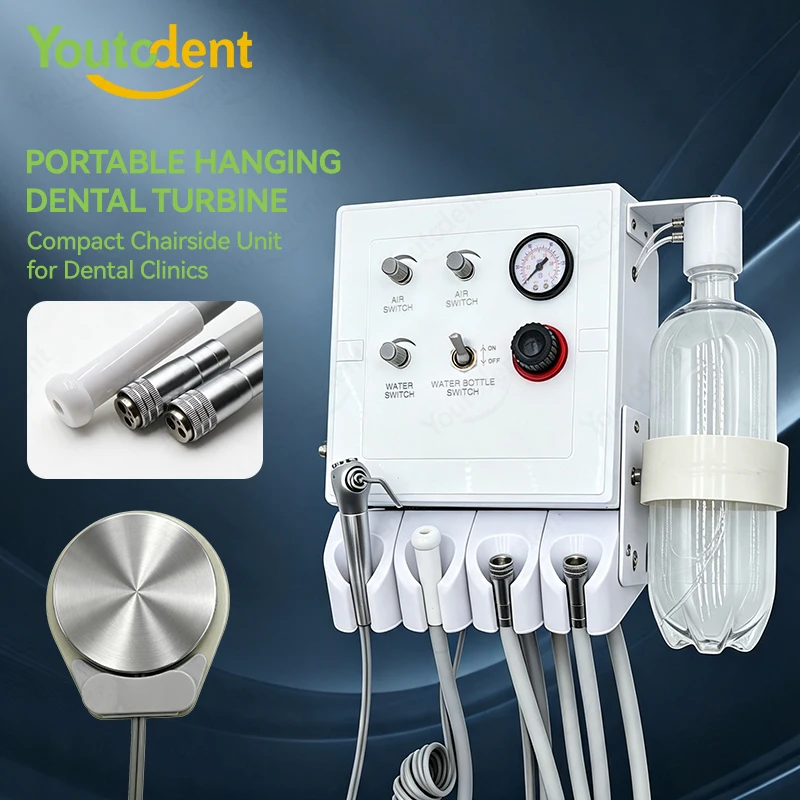 Portable Hanging Dental Turbine Unit Wall Mount Dental Delivery Unit Fit 2 Hole 4 Hole Handpiece With Foot Pedal 3-Way Syringe
