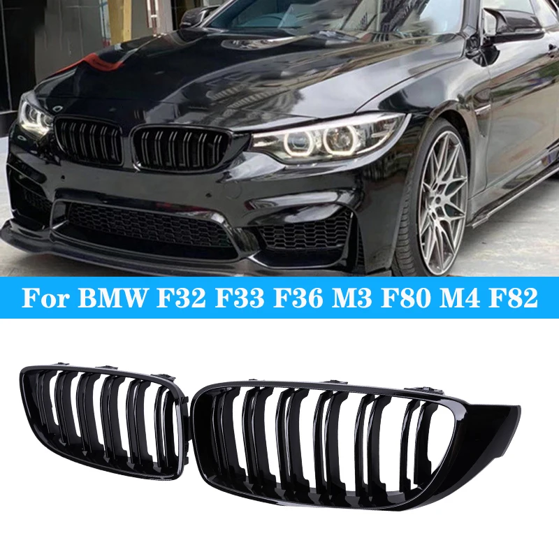 

For BMW 4 Series F32 F33 F36 M3 F80 M4 F82 Car Front Bumper Grille Racing Grill 12-18 Dual-Slat Glossy Black Grilles Accessories