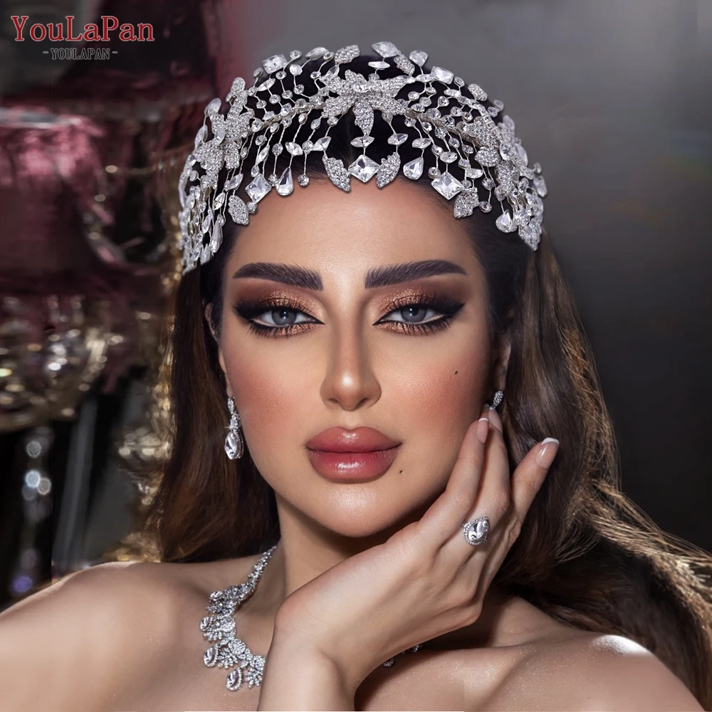 YouLaPan Silver Color Luxury Crystal Wedding Wide Headbands Handmade Flower Headpiece Rhinestone Headwear Hair Accessories HP384