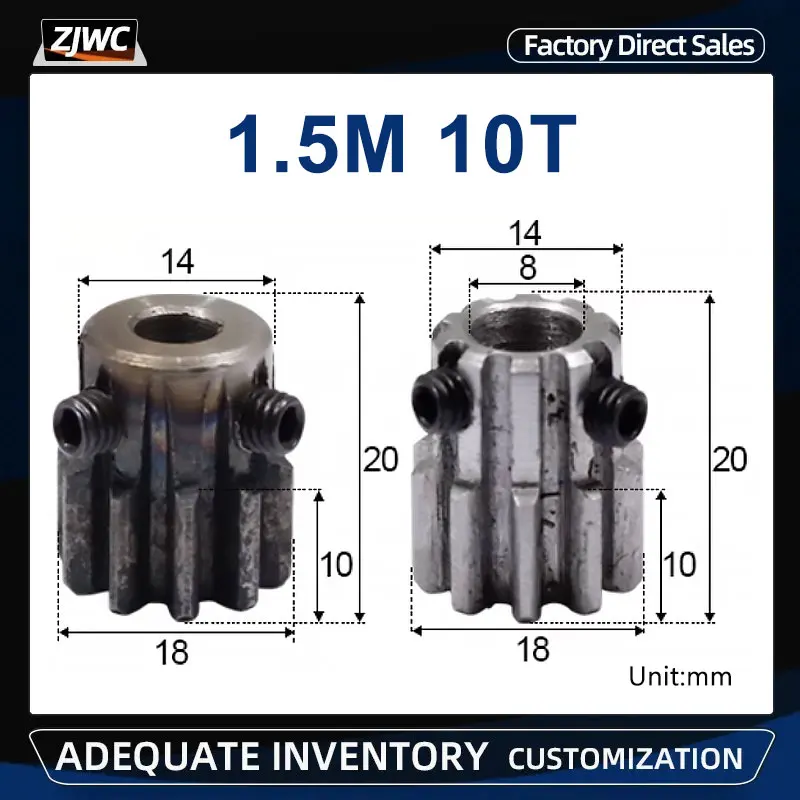 Spur Gear Pinion 1.5M 10T 1.5 Mod 10 Teeth Right Teeth Hole 6mm 8mm 45# Steel Major Gear Cnc Gear Rack Transmission