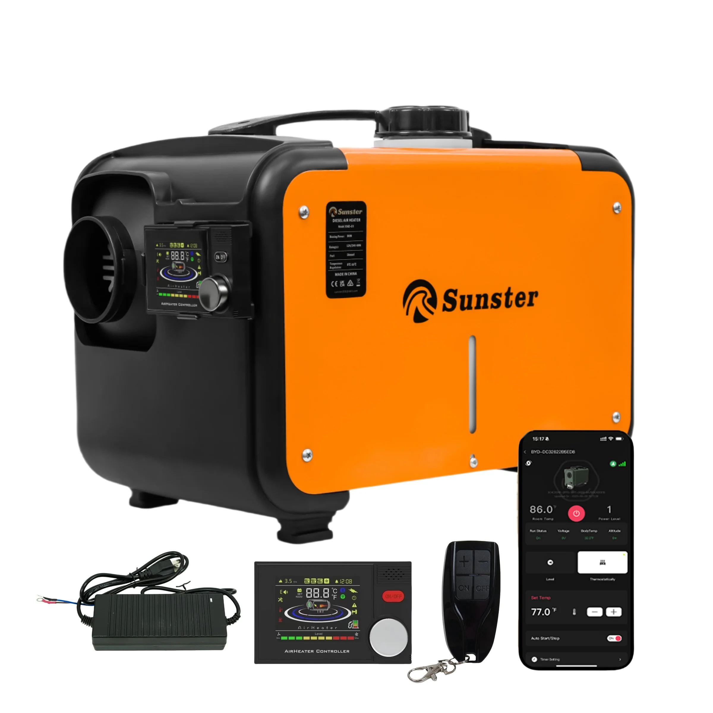 8KW 12 فولت 24 فولت 220 فولت التيار المتناوب والتيار المستمر العالمي الديزل مسخن الهواء ث/تطبيق بلوتوث ، درجة حرارة ثابتة ، 24 ساعة الموقت سخان التوقف للتخييم فان #1