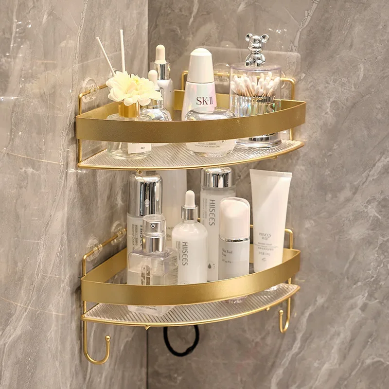 Bathroom storage rack triangular storage rack wall mounted perforated shampoo and shower gel storage rack bathroom accessories