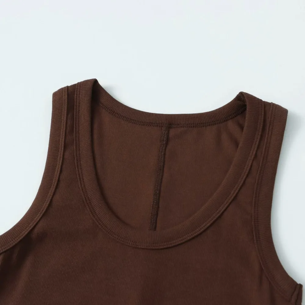New in Summer Women Casual Short Sets Ribbed Sleeveless Tops Matching Mini Shorts with Criss-cross Lacing and Back Patch Pockets